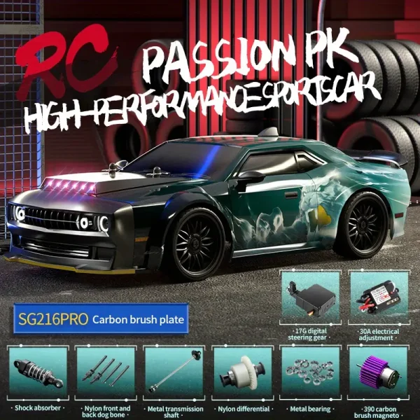 1/16 RC Drift Car with 4wd  High Speed Remote Control Cars, Drift Racing car with Lights and  Rechargeable Battery - Image 39