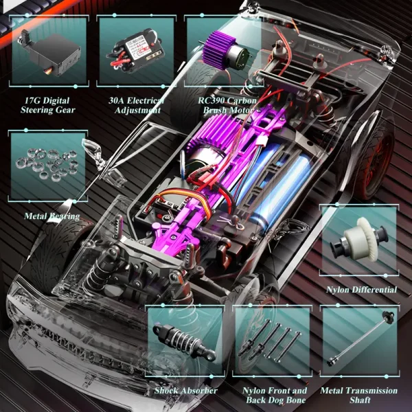 1/16 RC Drift Car with 4wd  High Speed Remote Control Cars, Drift Racing car with Lights and  Rechargeable Battery - Image 6