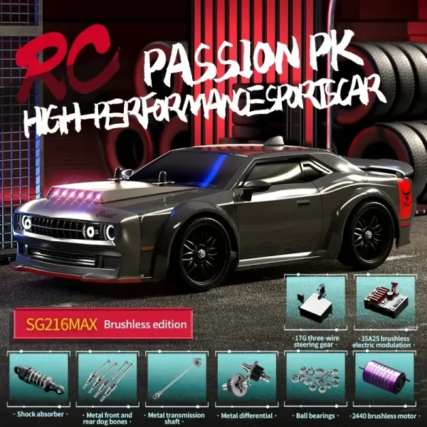 1/16 RC Drift Car with 4wd  High Speed Remote Control Cars, Drift Racing car with Lights and  Rechargeable Battery - Image 38