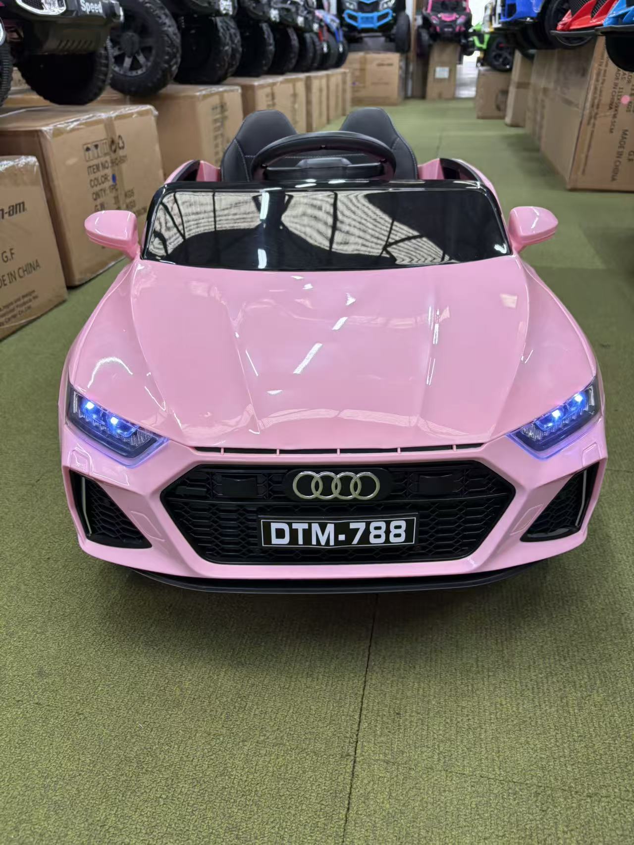 Kids Electric Ride-On Audi Car 12 Volt with Leather seat and remote control, White-Pink