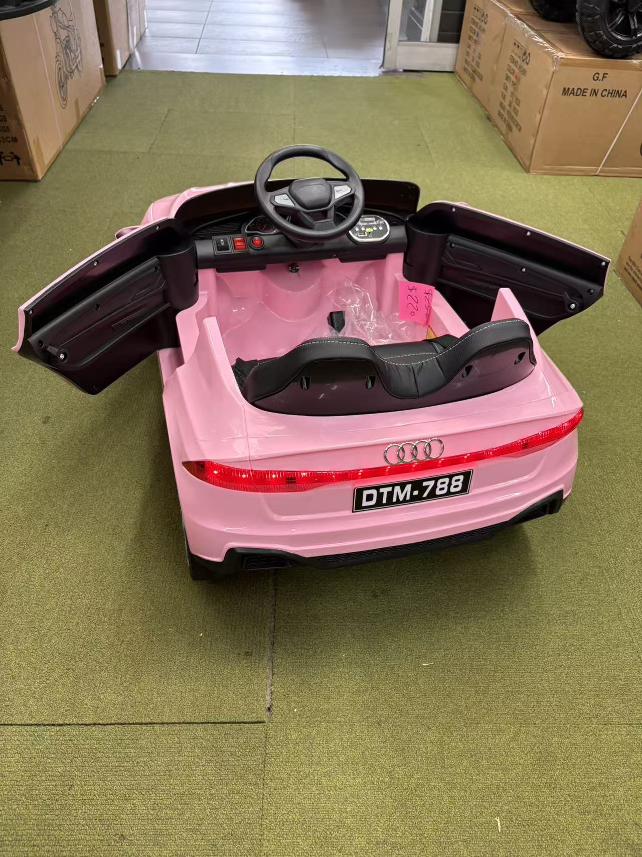 Kids Electric Ride-On Audi Car 12 Volt with Leather seat and remote control, White-Pink - Image 15