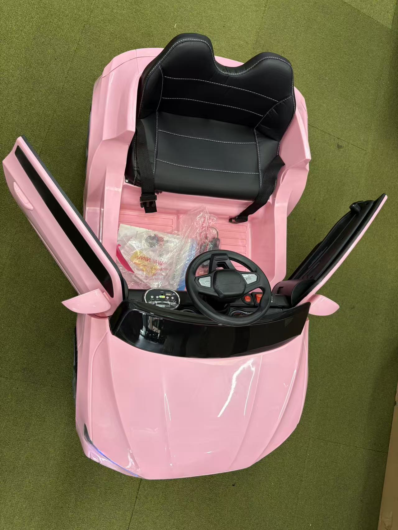 Kids Electric Ride-On Audi Car 12 Volt with Leather seat and remote control, White-Pink - Image 16