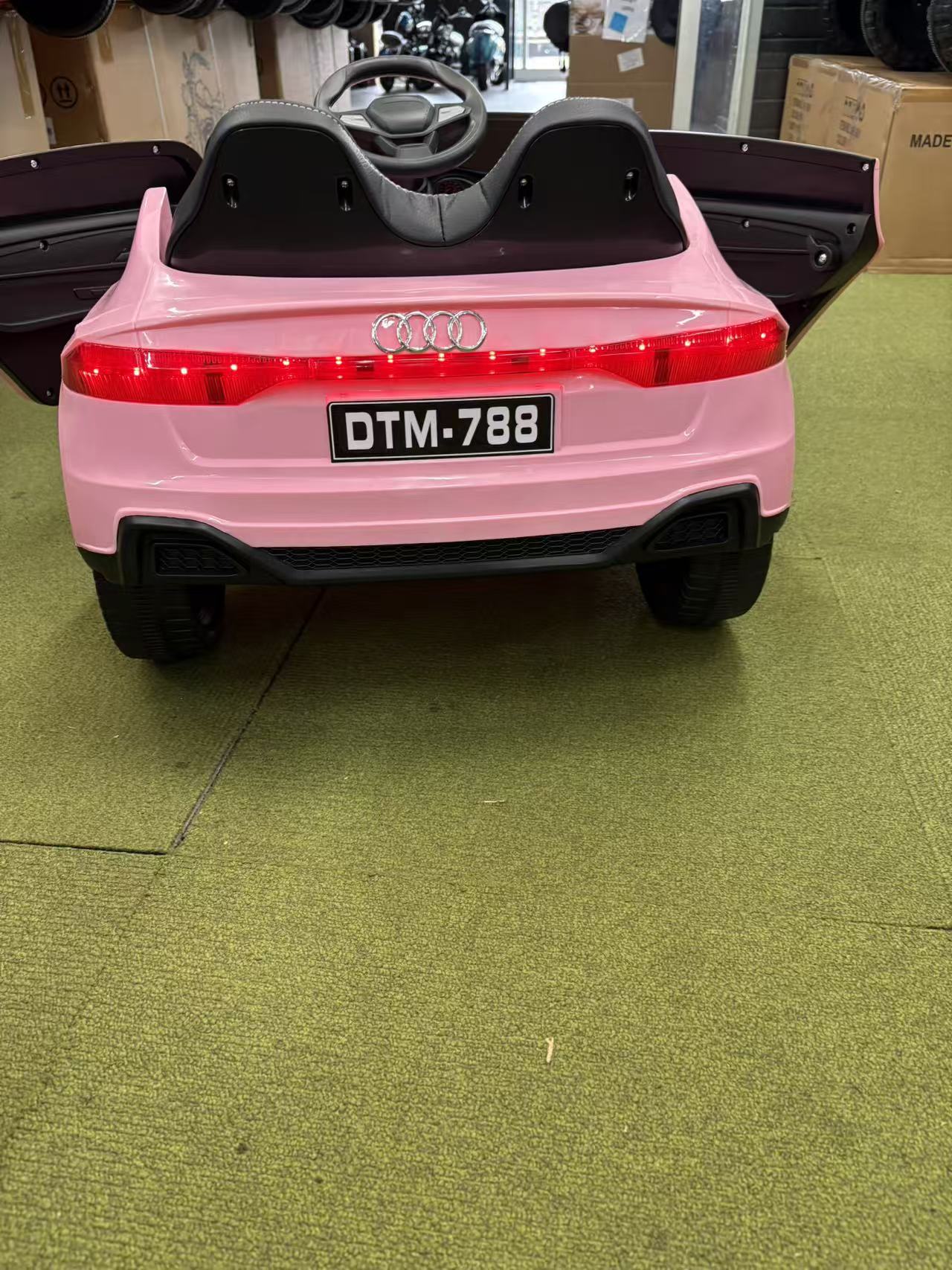 Kids Electric Ride-On Audi Car 12 Volt with Leather seat and remote control, White-Pink - Image 17