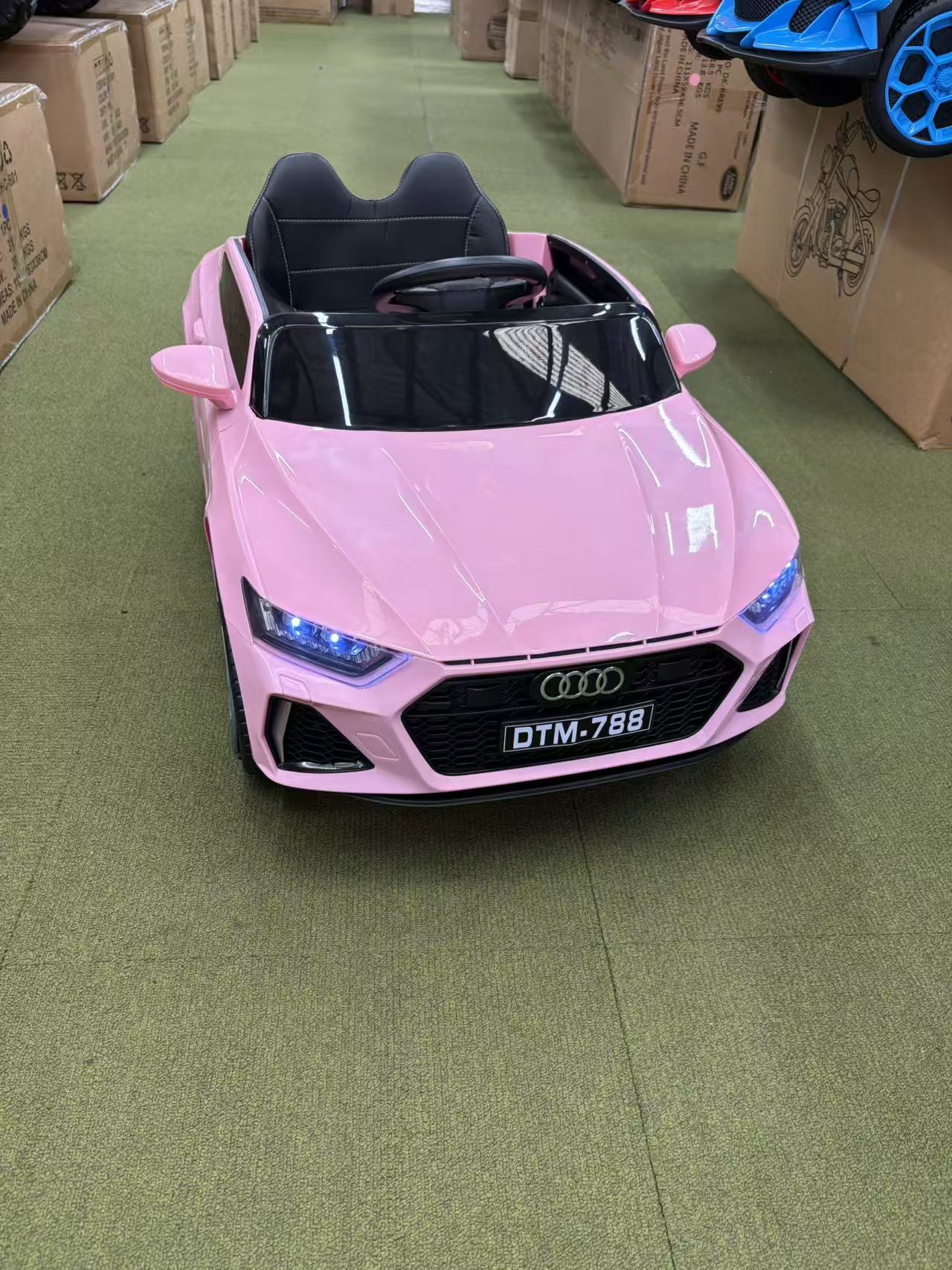 Kids Electric Ride-On Audi Car 12 Volt with Leather seat and remote control, White-Pink - Image 18