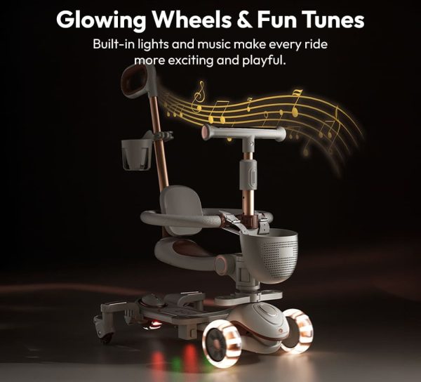 6-In-1-Toddler Scooter with Seat, Backrest, Musical LED Wheels, and Sunshade - Image 6