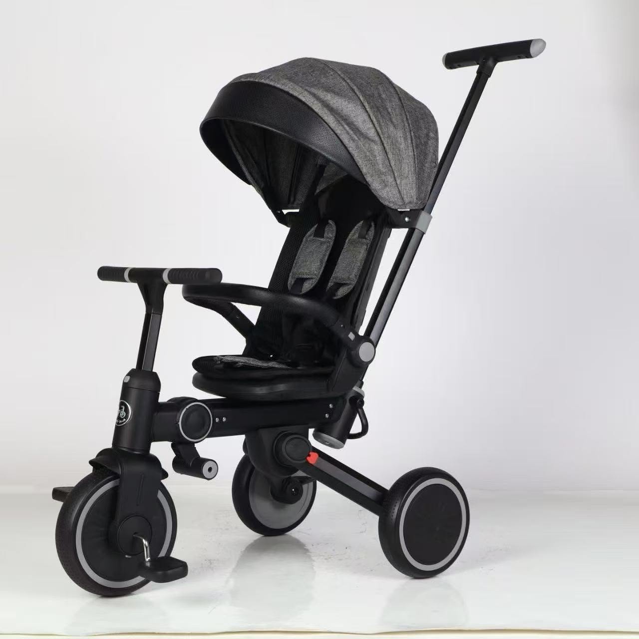 Premium 360° Foldable Reclining Kids Tricycle with Push Handle & Canopy