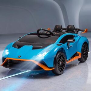 Lamborghini Huracan STO Electric Ride-On Car with Remote Control-Blue-Green-White