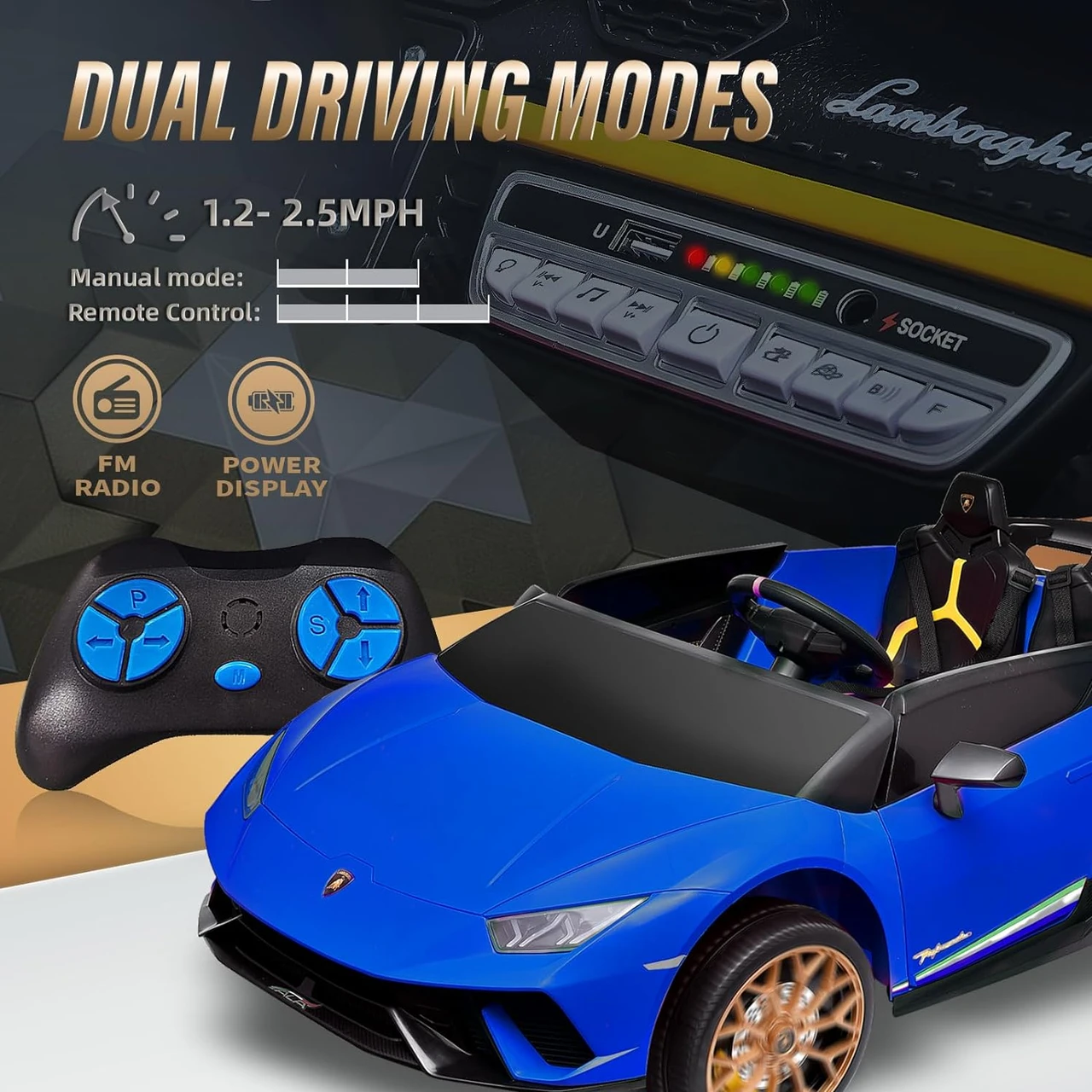 Officially Licensed Lamborghini Huracán 24V 4WD 2-Seater Ride-On Supercar with Remote Control, Blue, Pink - Image 14