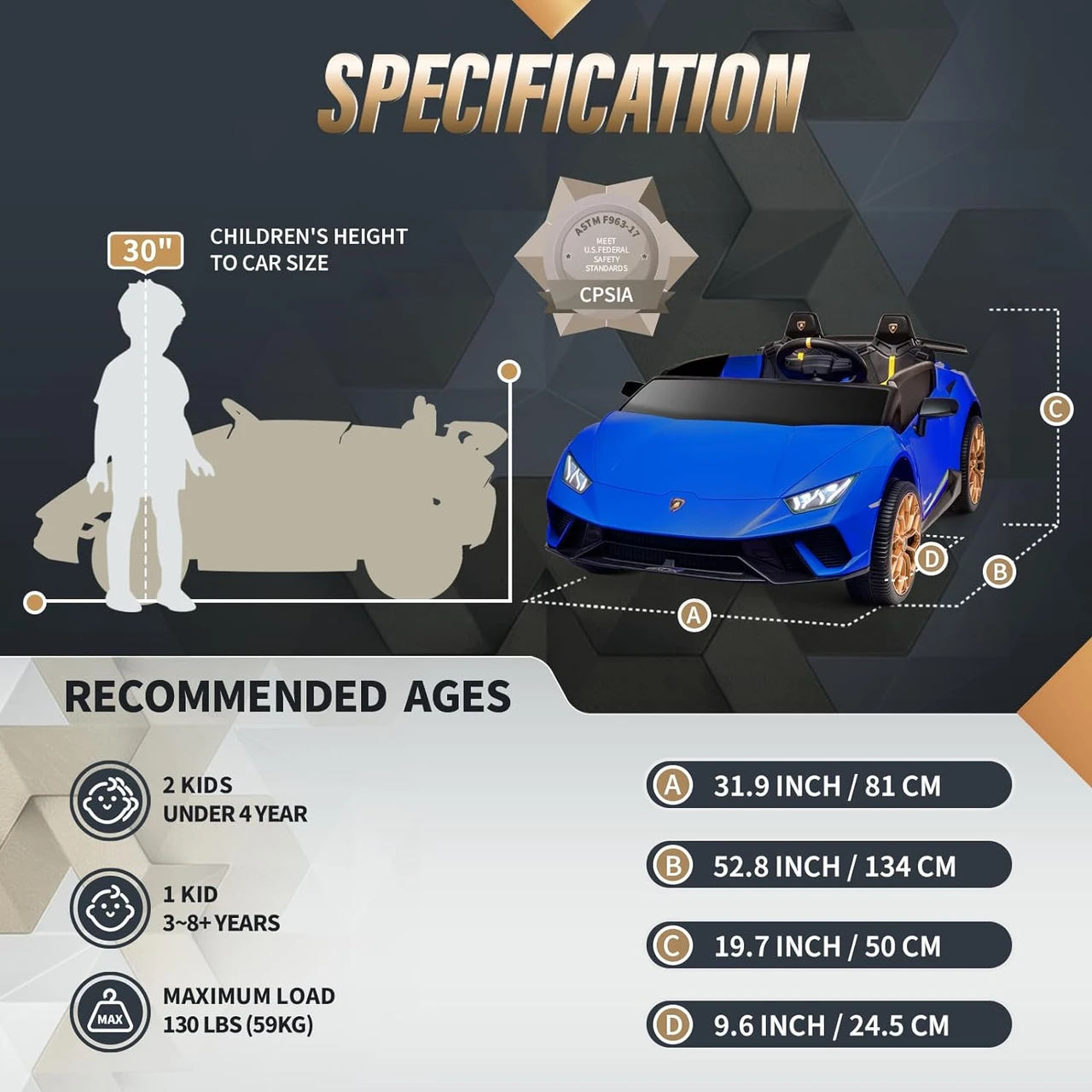 Officially Licensed Lamborghini Huracán 24V 4WD 2-Seater Ride-On Supercar with Remote Control, Blue, Pink - Image 16