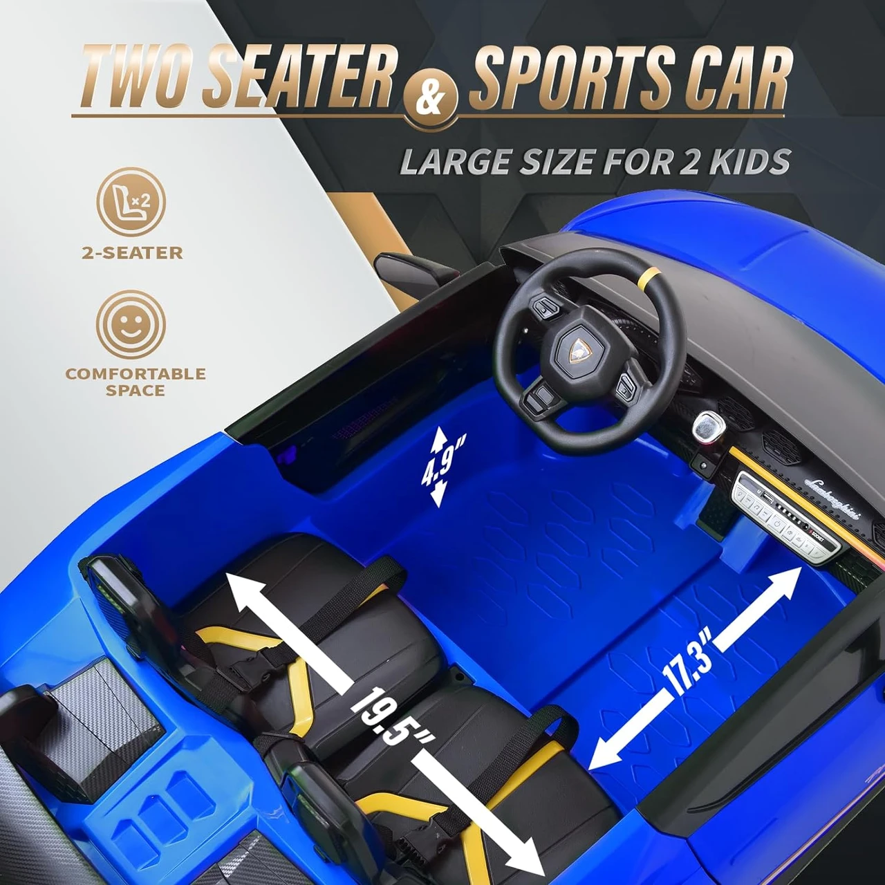 Officially Licensed Lamborghini Huracán 24V 4WD 2-Seater Ride-On Supercar with Remote Control, Blue, Pink - Image 17